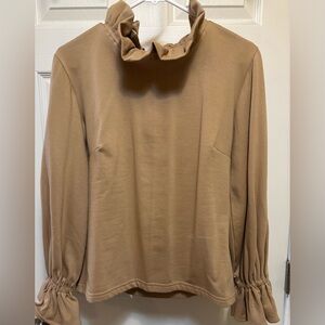 NWOT Elizabeth Wilson Mary Louise Sweatshirt Ruffle Neck and sleeves XS camel